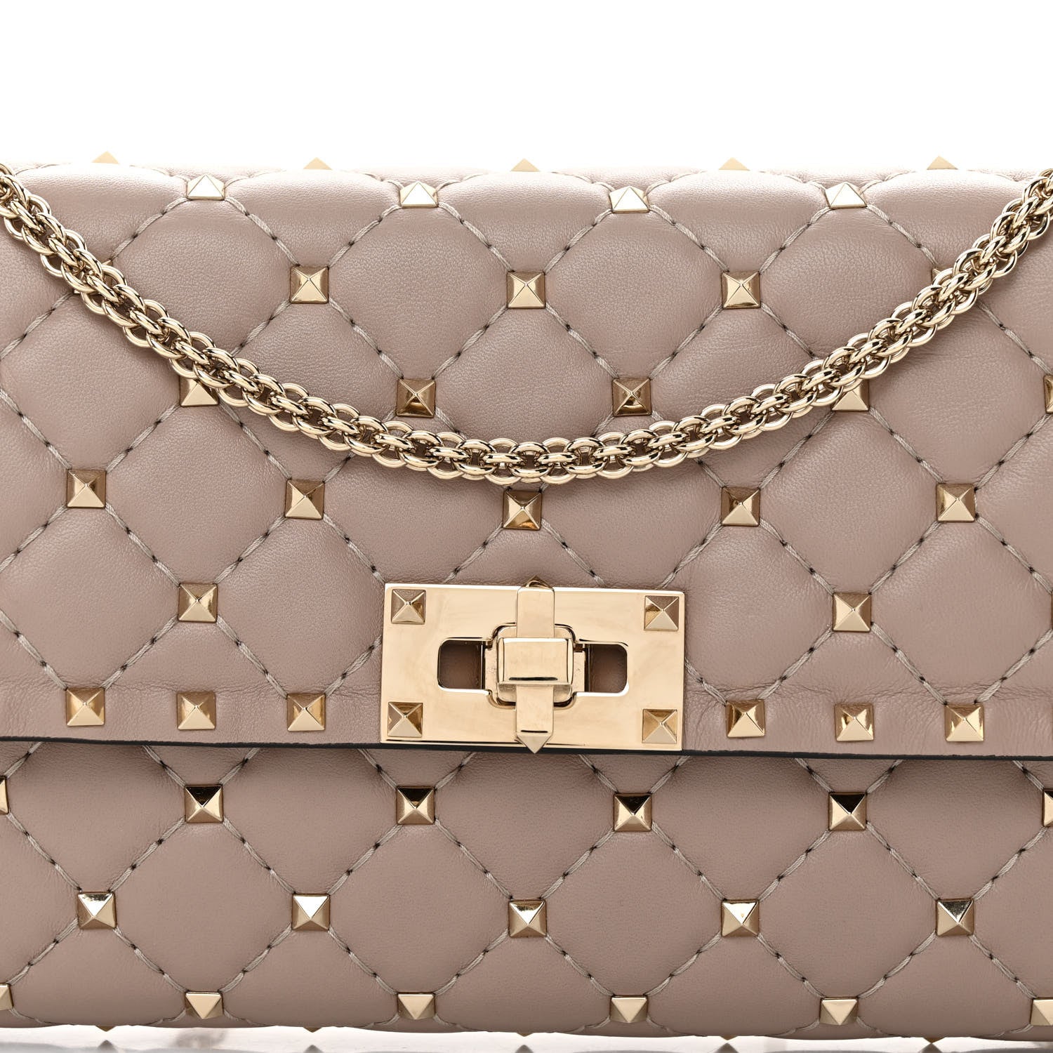 Valentino Garavani Lambskin Rockstud Spike Wallet on Chain Poudre 7 of 10