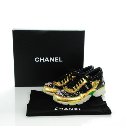 Chanel Tweed Lambskin Runway Sneakers 36 Black 5 of 7
