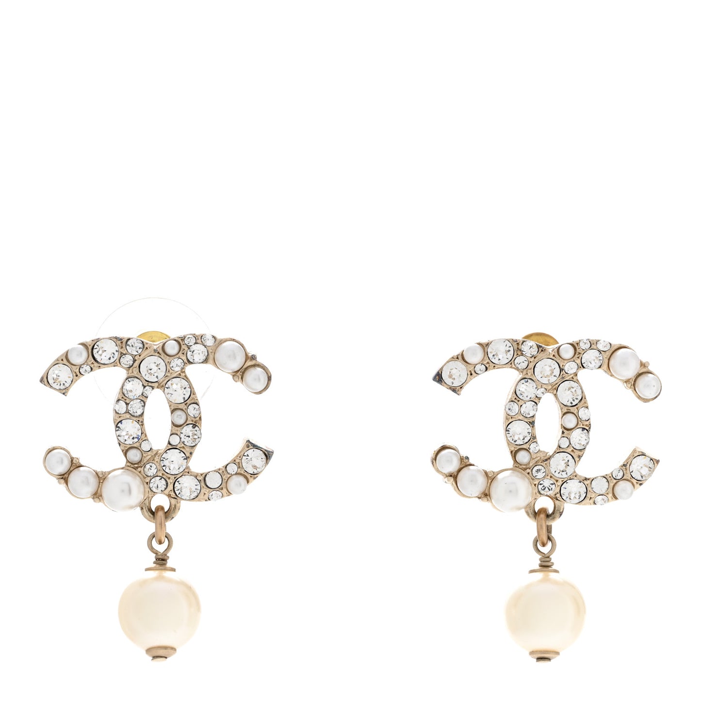 Crystal Pearl CC Drop Earrings Gold Pearly White