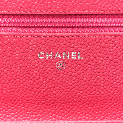 Chanel Caviar Enamel Button CC Wallet on Chain WOC Dark Pink 6 of 11
