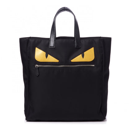 Fendi Nylon Vitello Elite Monster Eyes Tote Black Yellow 1 of 10