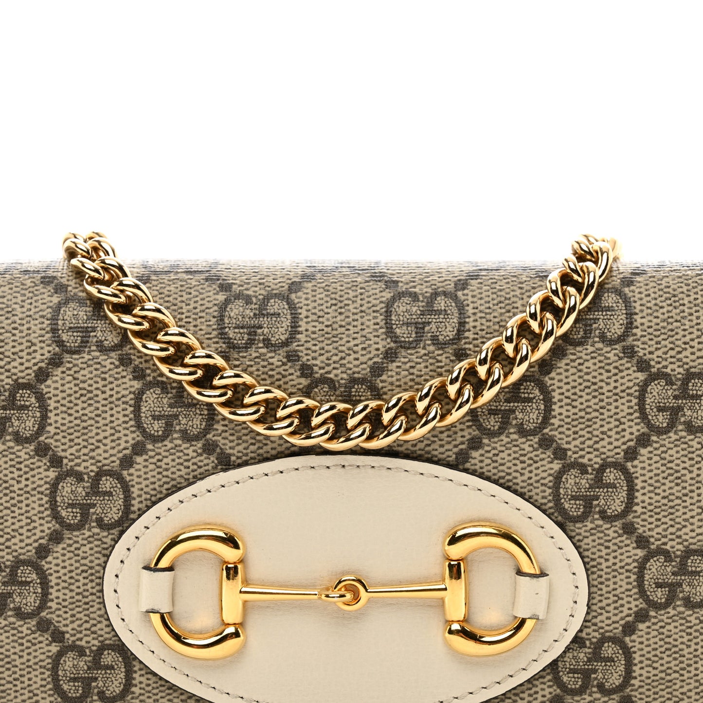 GG Supreme Monogram Azalea Calfskin Horsebit 1955 Wallet On Chain Beige Ebony Mystic White
