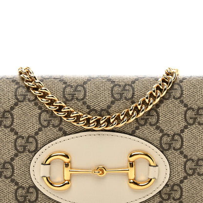 Gucci GG Supreme Monogram Azalea Calfskin Horsebit 1955 Wallet On Chain Beige Ebony Mystic White 8 of 10
