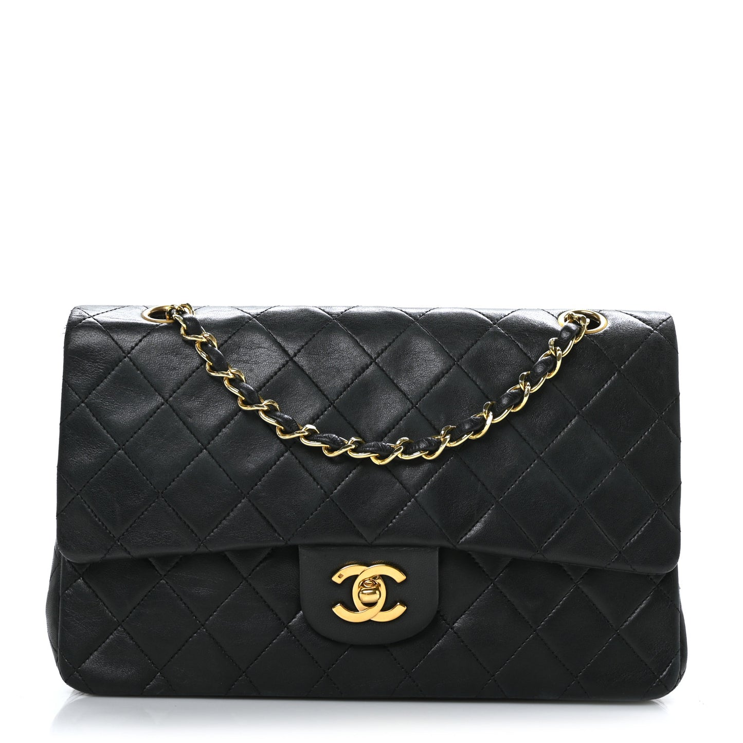 Lambskin Quilted Medium Double Flap Black