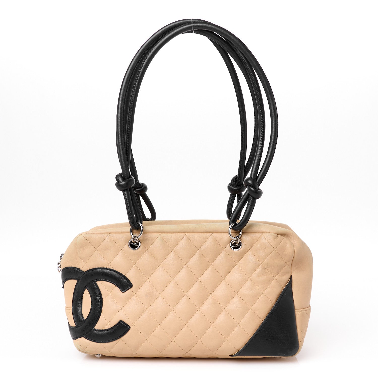 Chanel Calfskin Quilted Large Cambon Bowler Beige Black 1 of 15