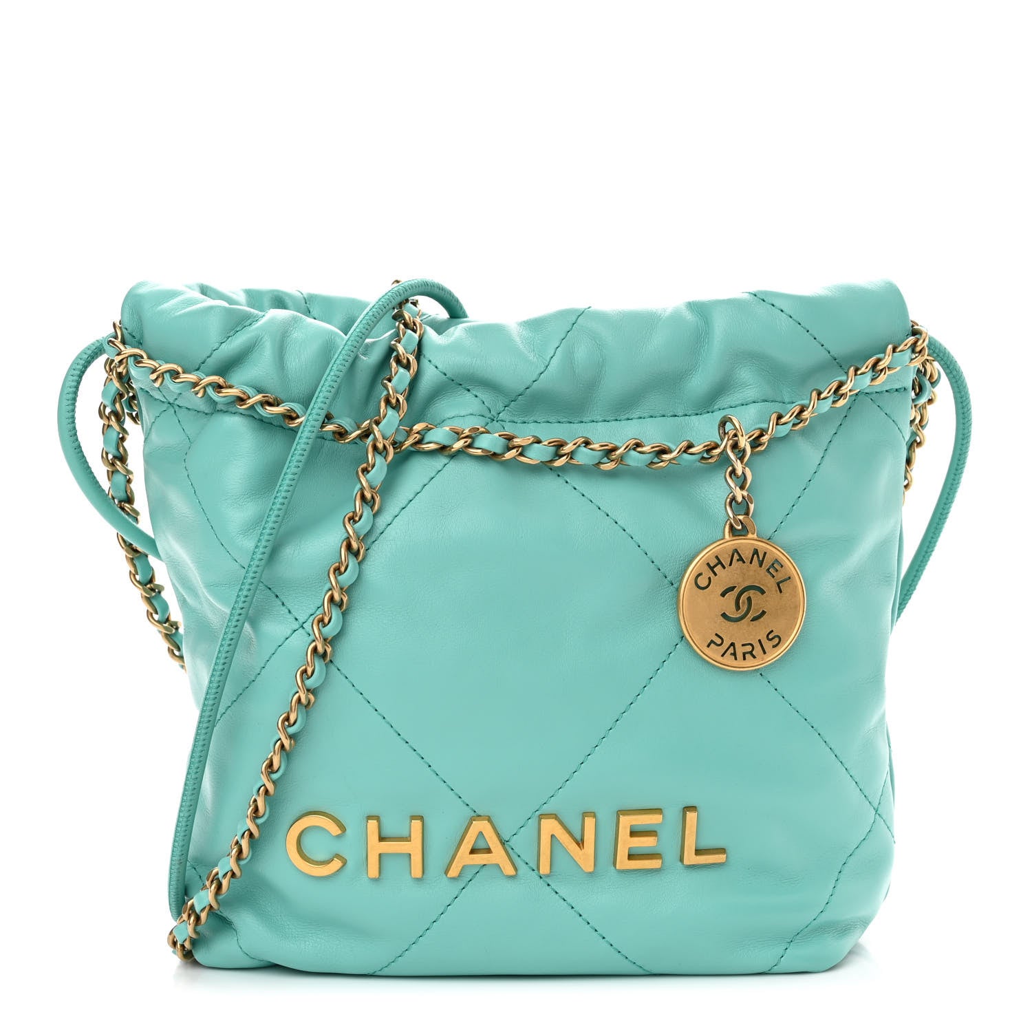 Chanel Shiny Calfskin Quilted Mini Chanel 22 Turquoise 1 of 9