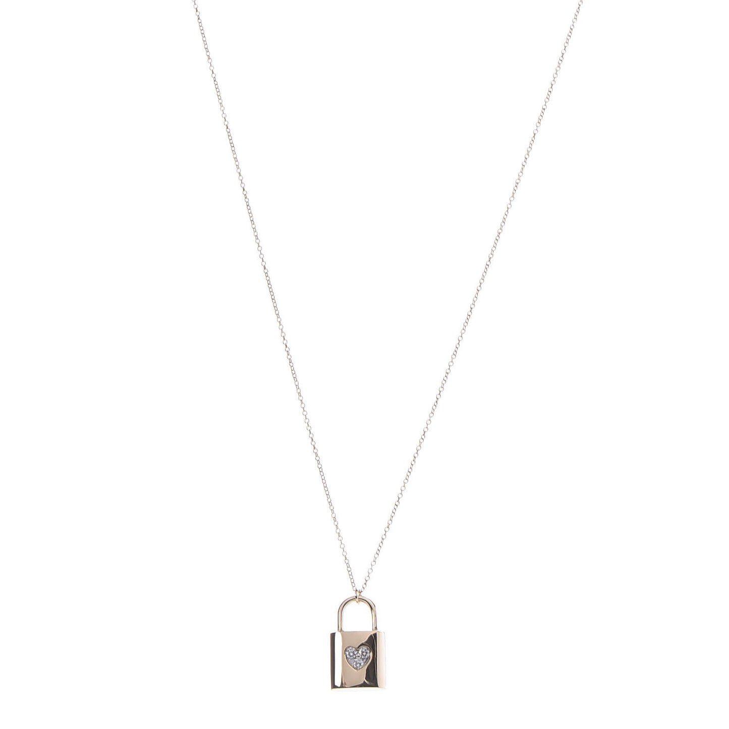 18K Yellow Gold Diamond Mini Heart Lock Pendant Necklace