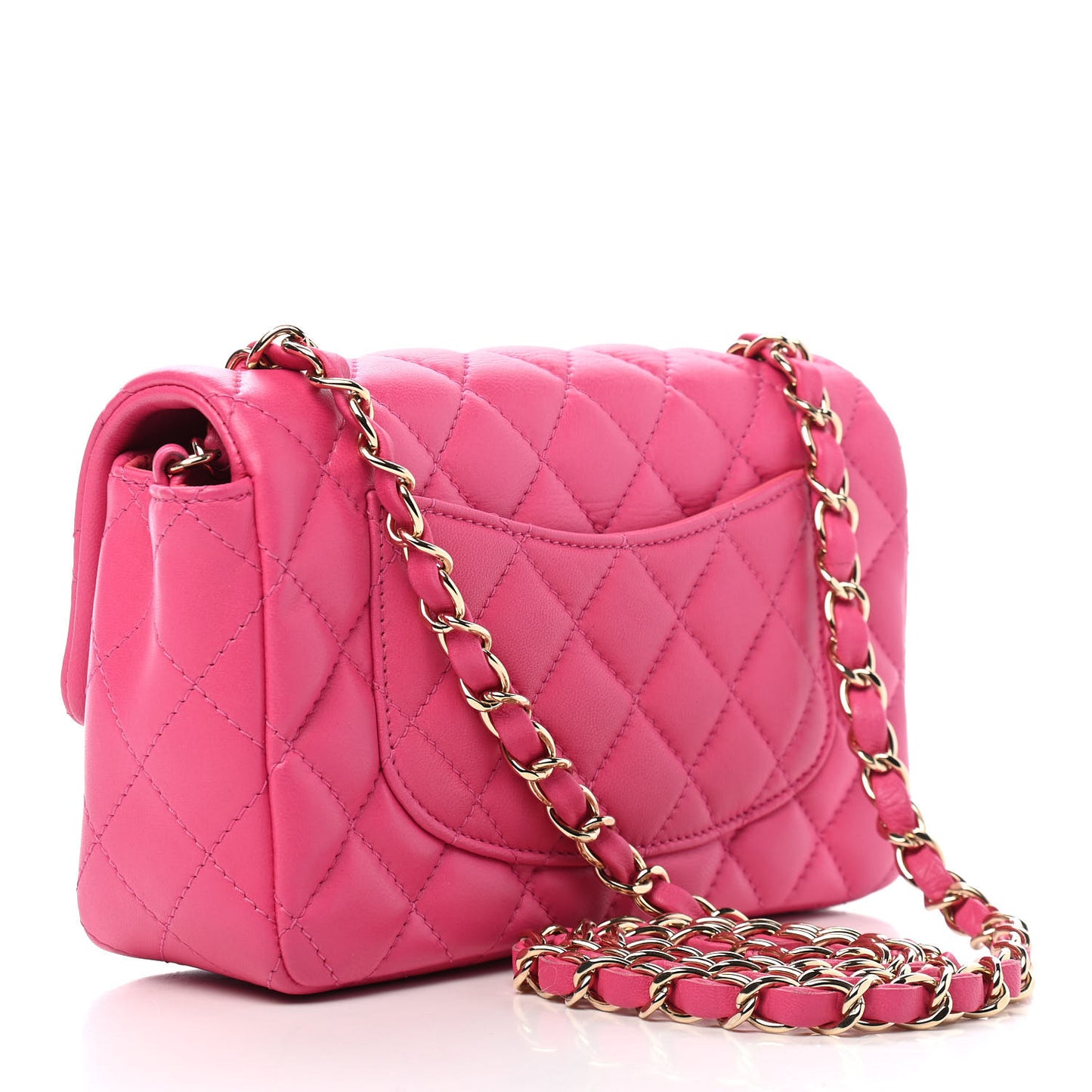 Lambskin Quilted Mini Rectangular Flap Dark Pink