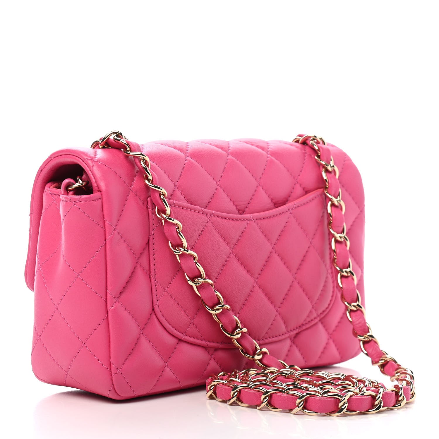 Chanel Lambskin Quilted Mini Rectangular Flap Dark Pink 3 of 9