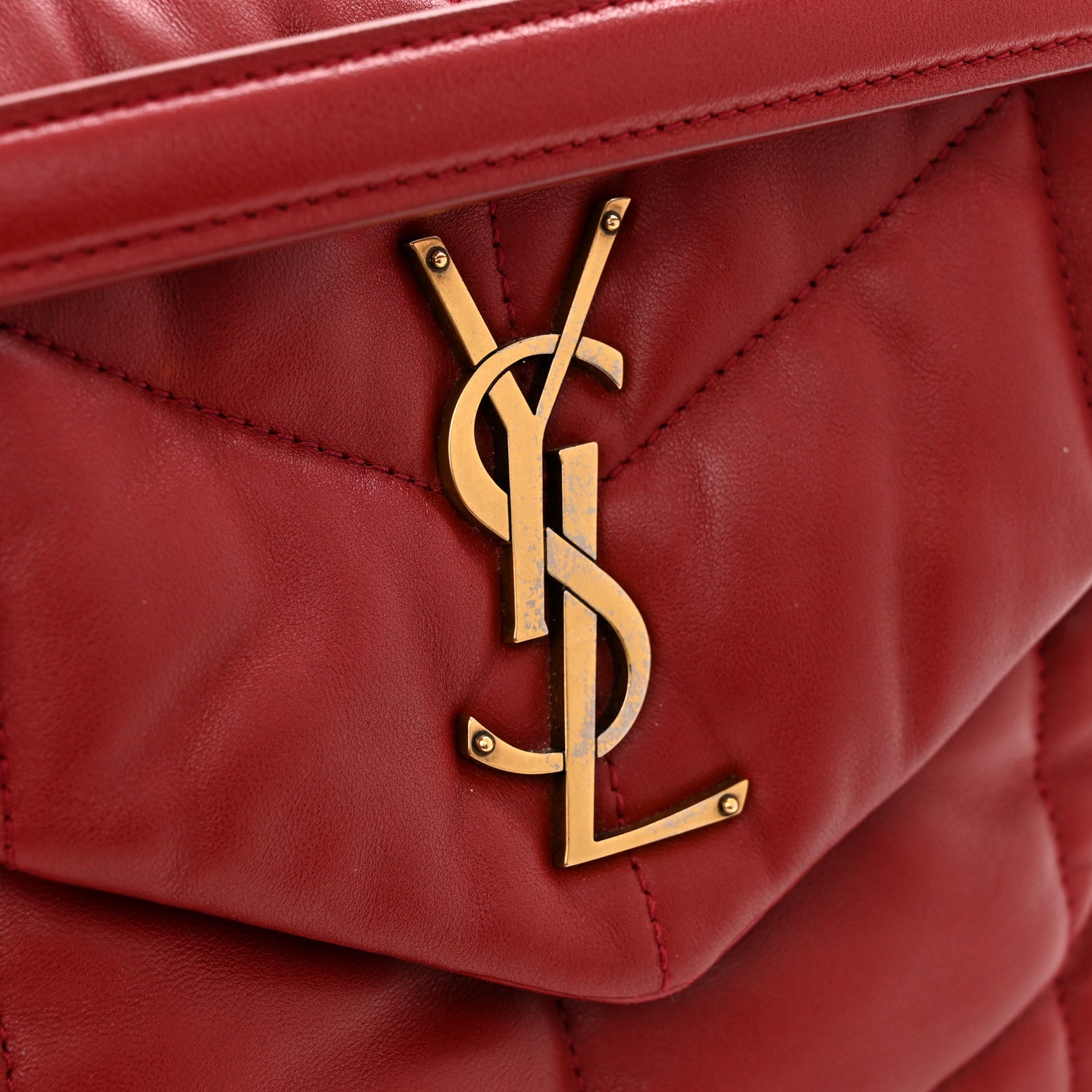 Saint Laurent Lambskin Quilted Small Loulou Puffer Monogram Chain Satchel Red 12 of 13