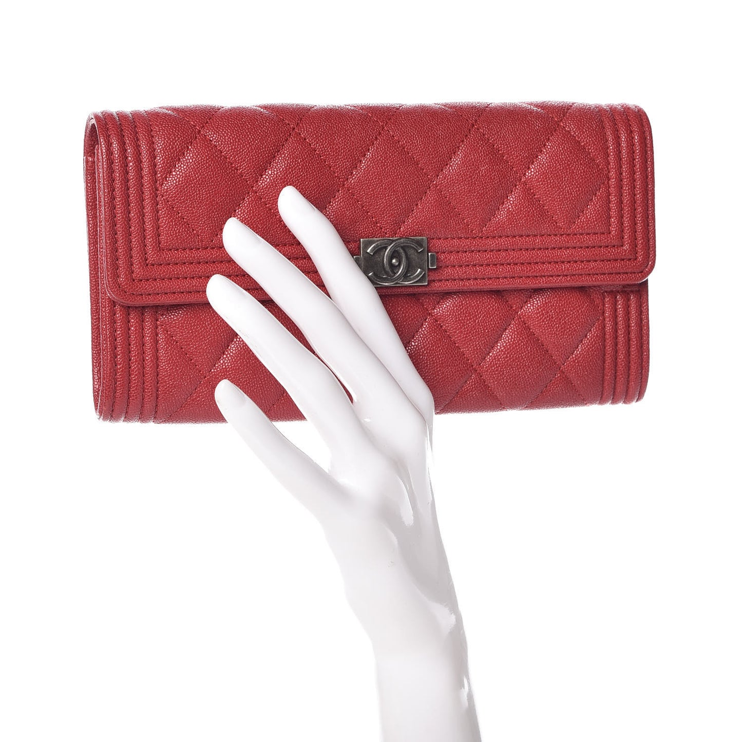 Caviar Quilted Boy Flap Wallet Red