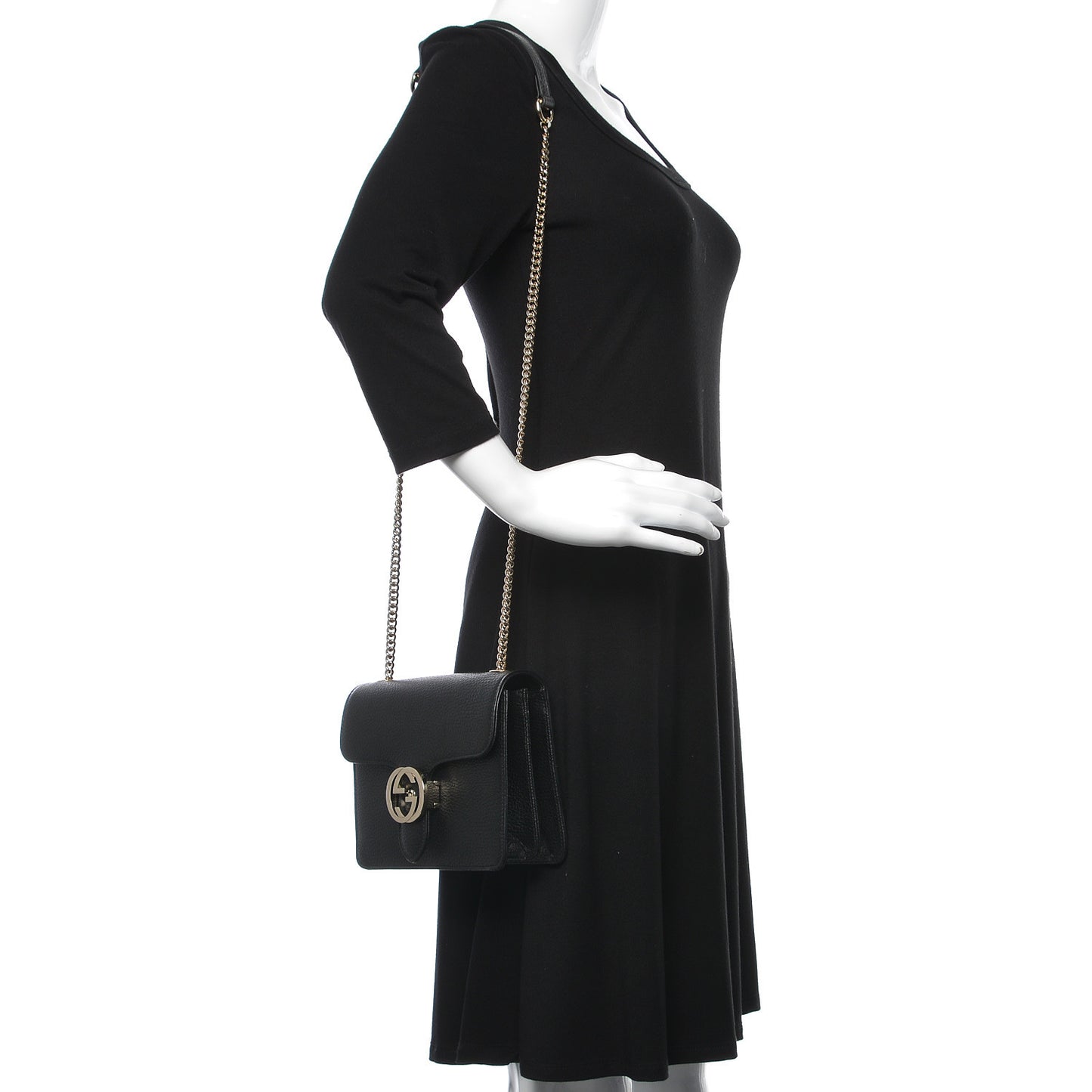 Dollar Calfskin Small Interlocking G Shoulder Bag Black