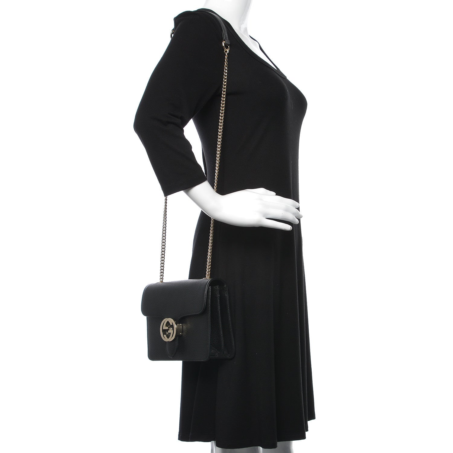 Gucci Dollar Calfskin Small Interlocking G Shoulder Bag Black 2 of 9