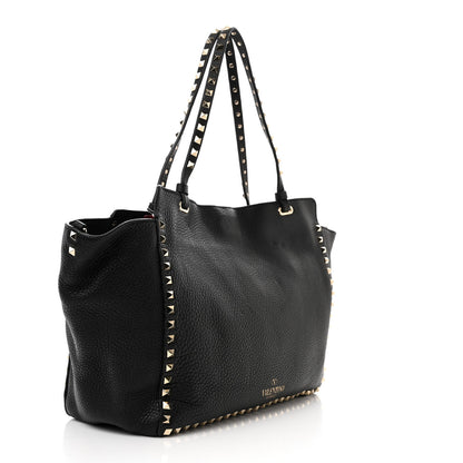 Valentino Garavani Pebbled Calfskin Medium Rockstud Tote Black 3 of 9