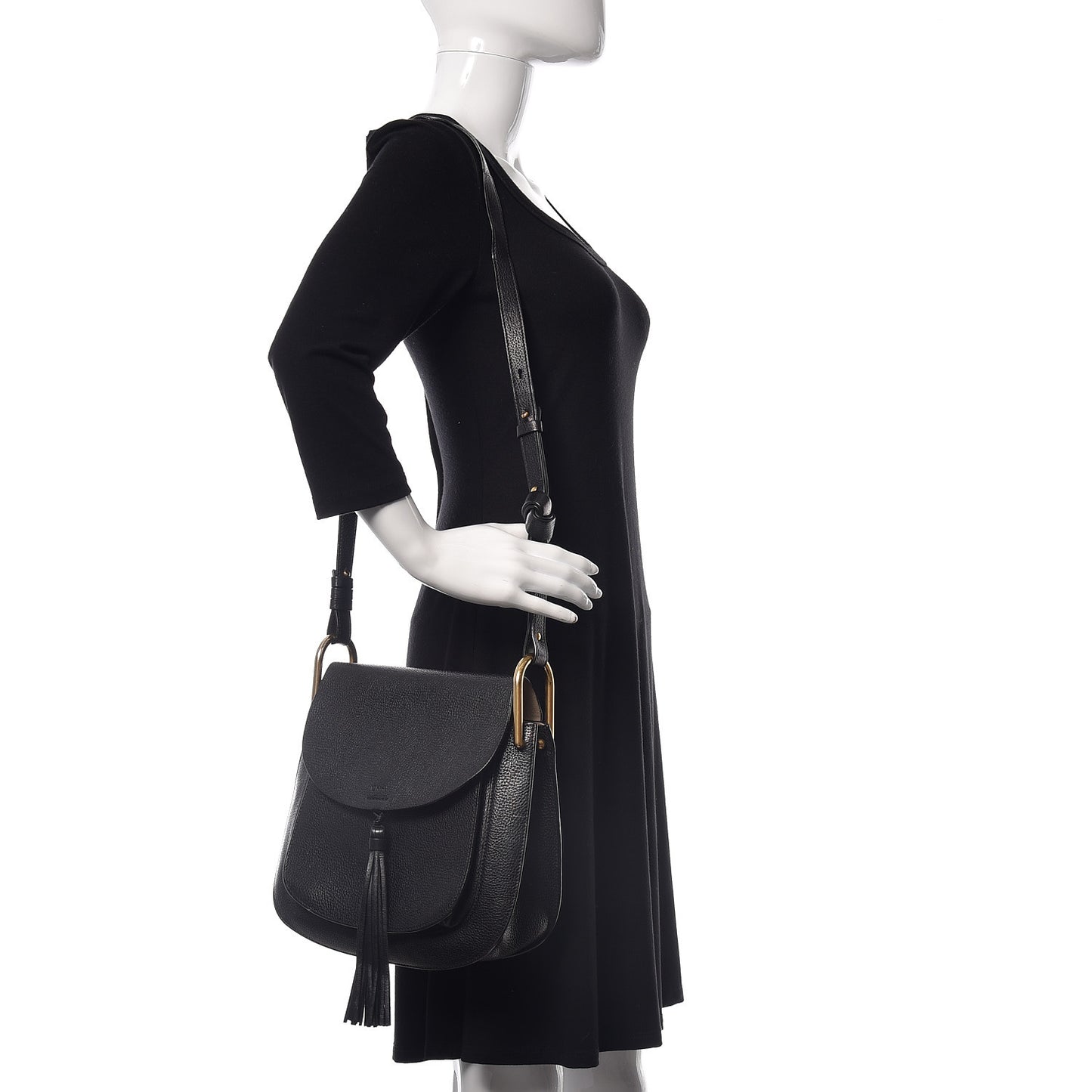 Grained Calfskin Medium Hudson Tassel Shoulder Bag Black