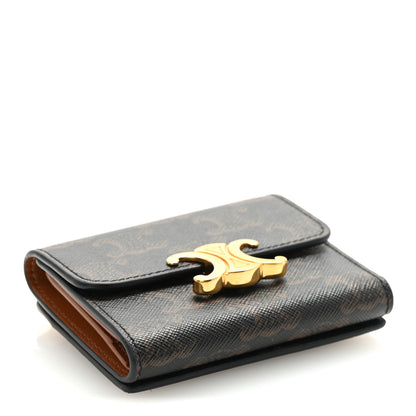 Celine Canvas Triomphe Compact Triomphe Wallet With Coin Purse Tan 4 of 6