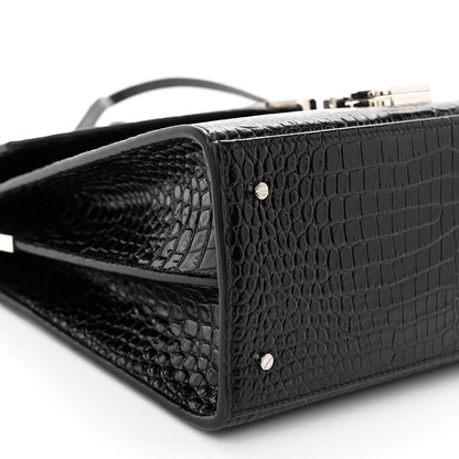Saint Laurent Calfskin Crocodile Embossed Medium Classic Monogram Cassandra Top Handle Black 8 of 9