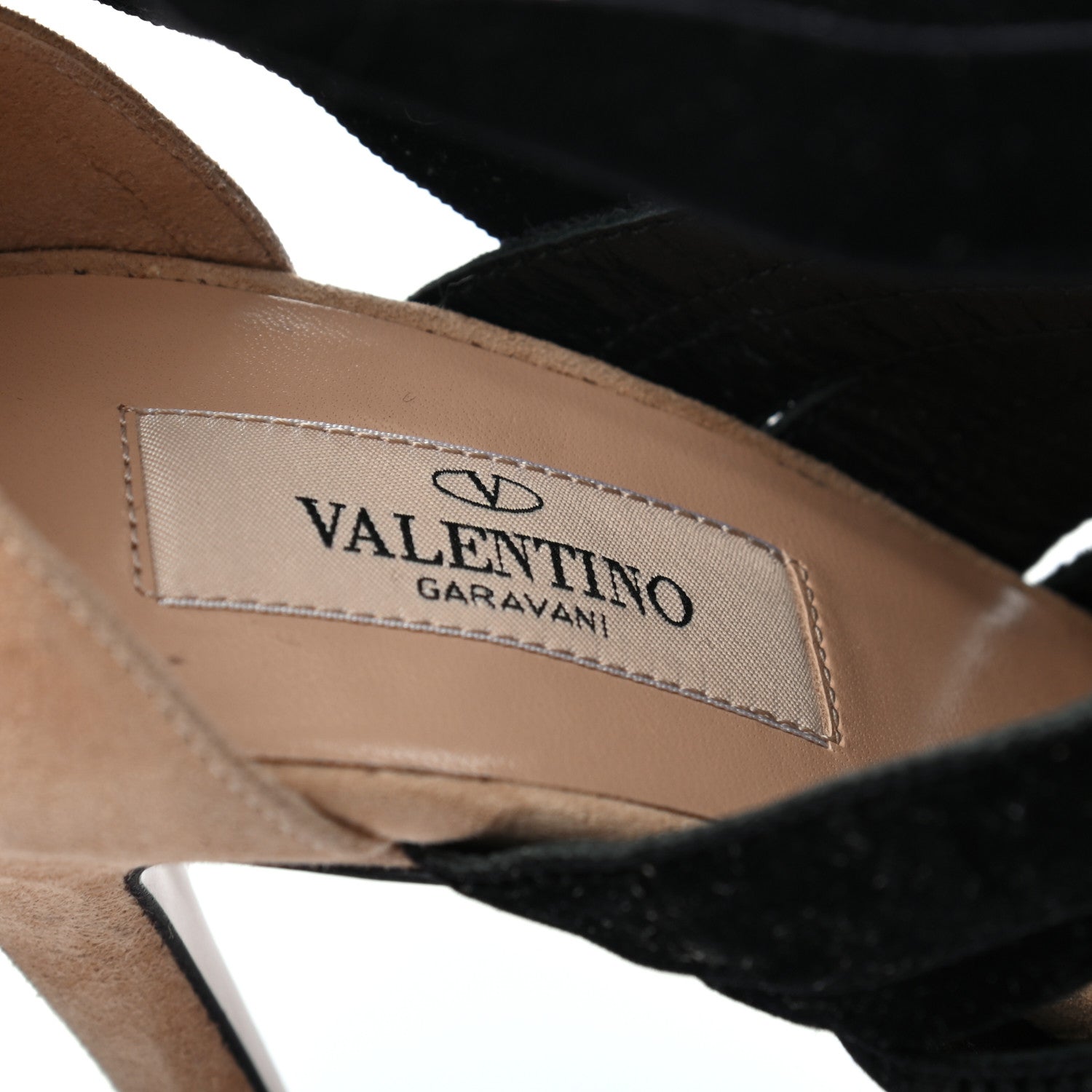 Valentino Garavani Suede Velvet Lace Up Pumps 39 Beige Black 7 of 7