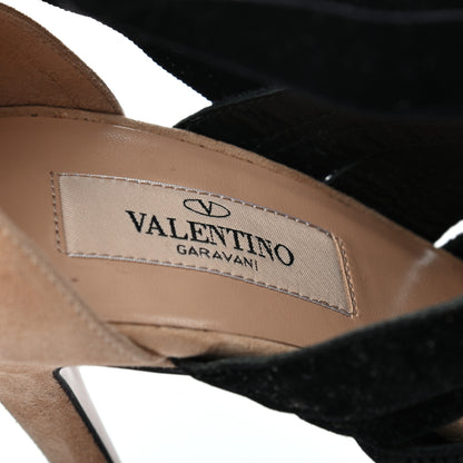 Valentino Garavani Suede Velvet Lace Up Pumps 39 Beige Black 7 of 7