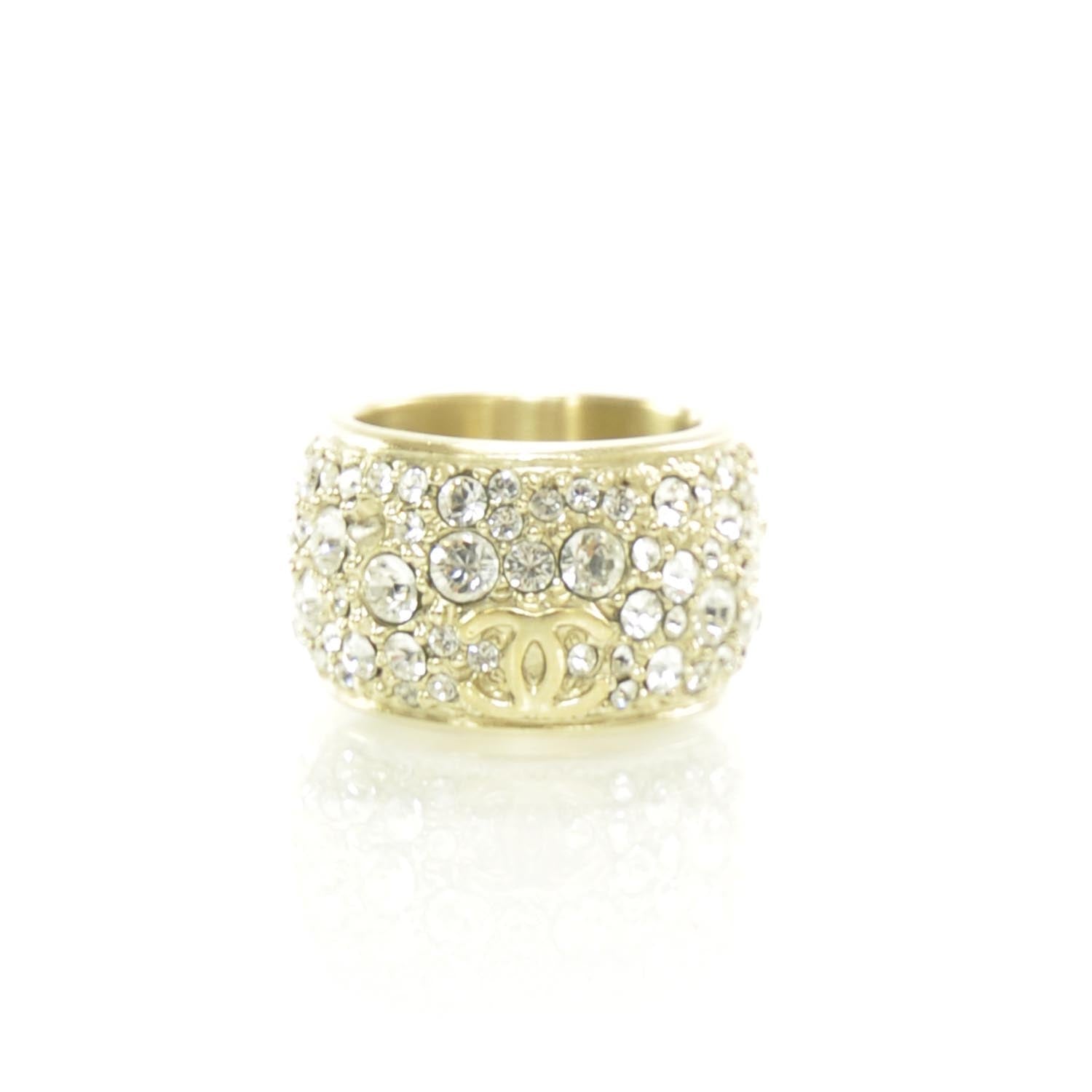 Chanel Crystal CC Ring 6.5 Gold 1 of 5
