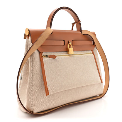 Hermes H Plume Canvas Vache Hunter Circuit 24 Herbag Zip Retourne 31 Gris Meyer Ecru Beige Naturel 4 of 15