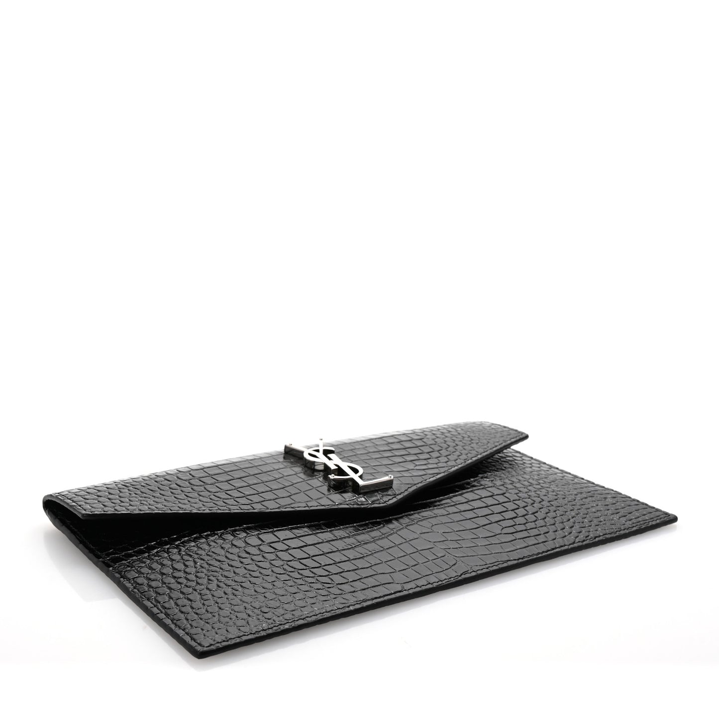 Calfskin Crocodile Embossed Uptown Monogram Clutch Black
