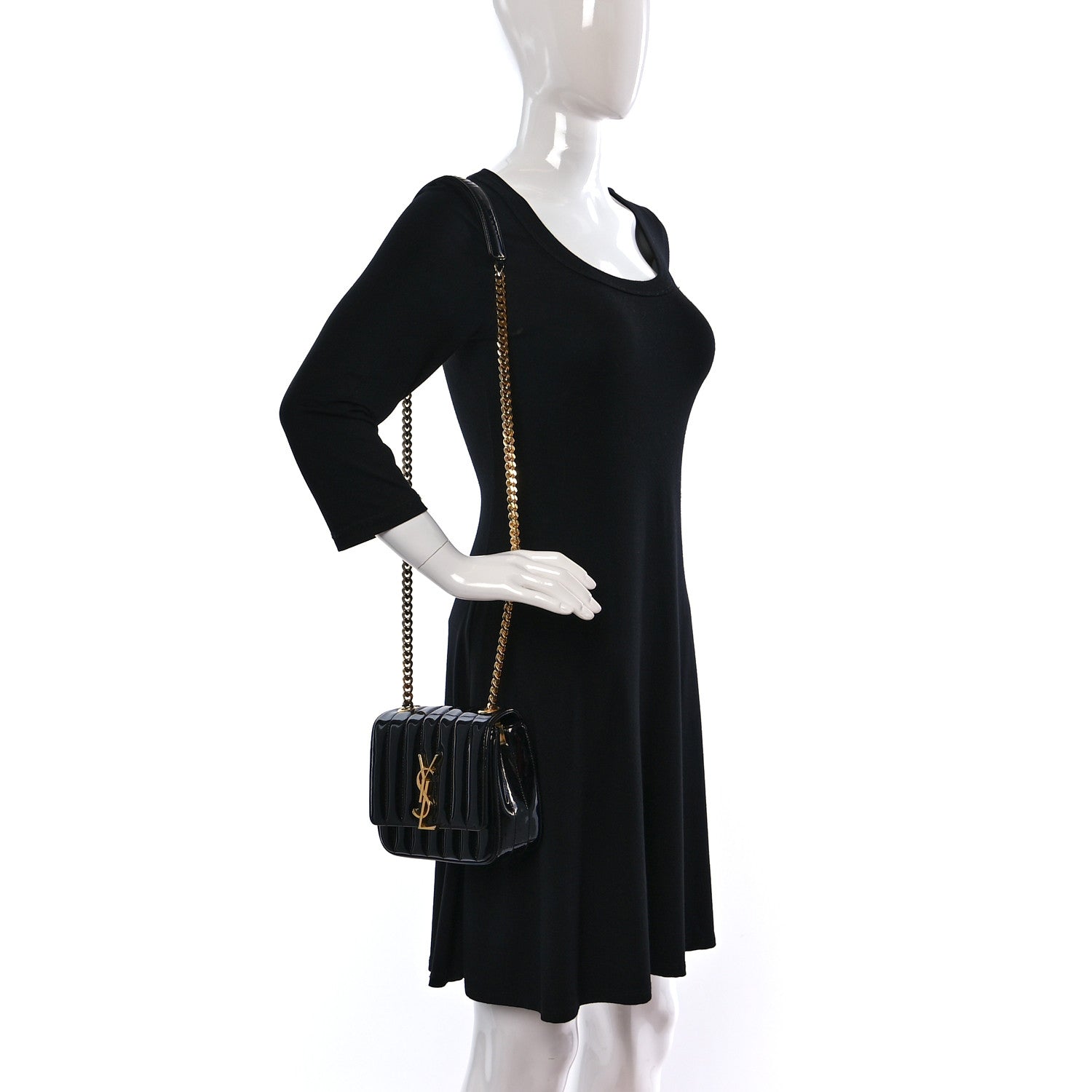 Saint Laurent Patent Calfskin Matelasse Monogram Small Vicky Chain Bag Black 2 of 12