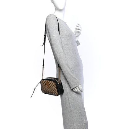 Gucci Monogram Matelasse Diagonal Small GG Marmont Chain Shoulder Bag Beige Black 2 of 11