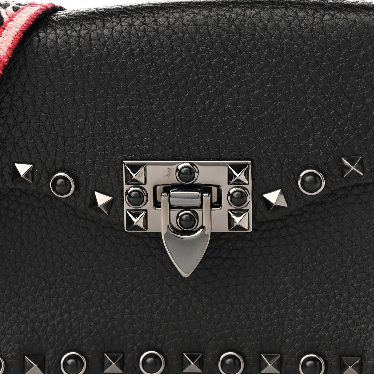 Valentino Garavani Calfskin Small Guitar Strap Rockstud Rolling Shoulder Flap Bag Black 7 of 10