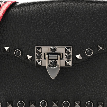 Valentino Garavani Calfskin Small Guitar Strap Rockstud Rolling Shoulder Flap Bag Black 7 of 10