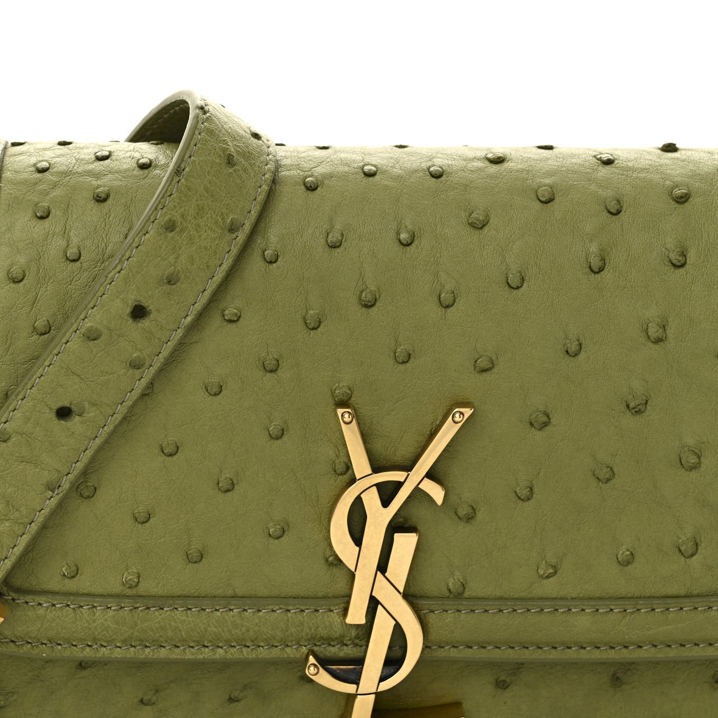 Ostrich Small Solferino Satchel Vert Olive