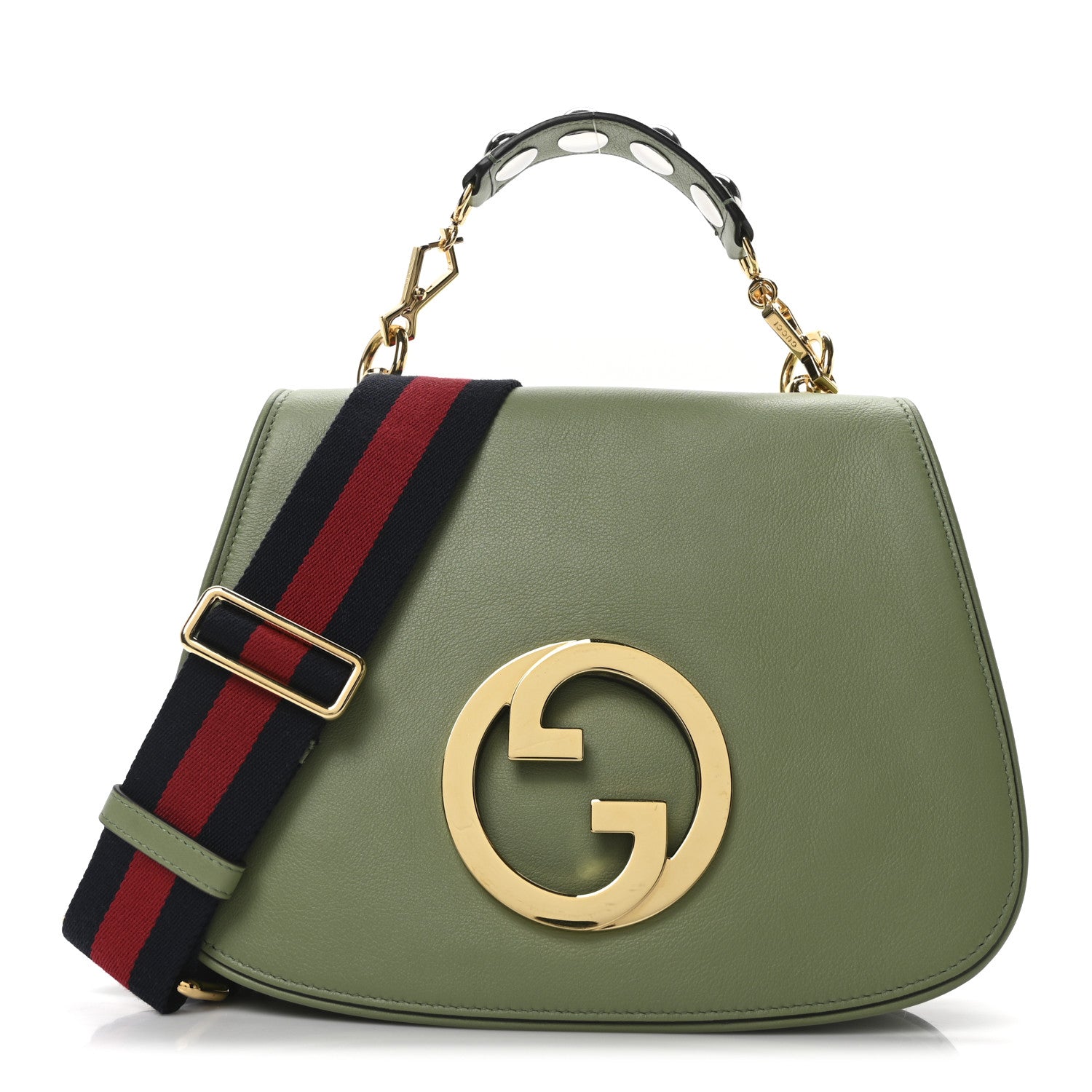 Gucci Roxy Calfskin Web Medium Blondie Top Handle Shoulder Flap Bag Salamander Green 1 of 10