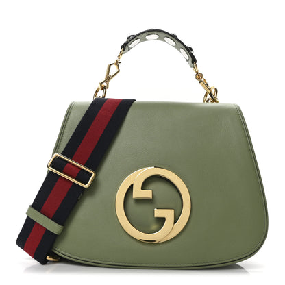 Gucci Roxy Calfskin Web Medium Blondie Top Handle Shoulder Flap Bag Salamander Green 1 of 10