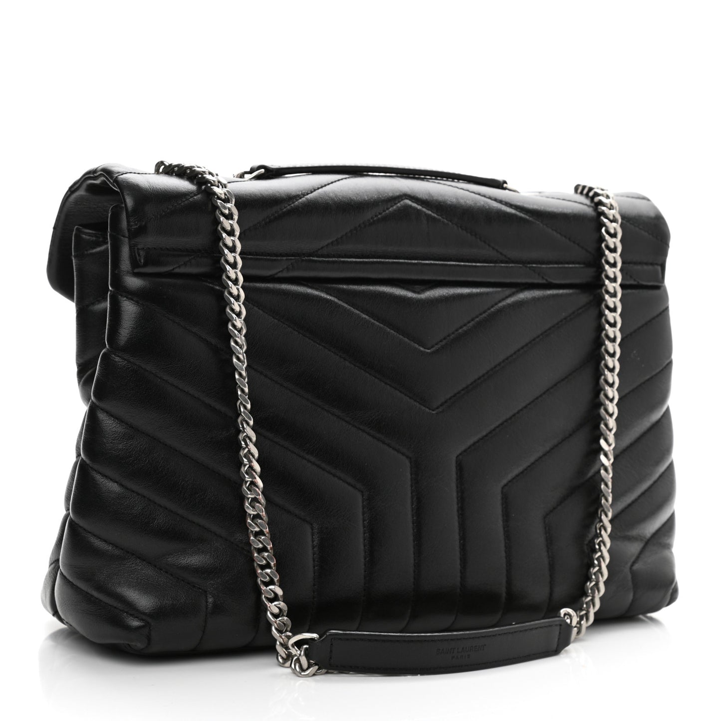 Calfskin Y Quilted Monogram Medium Loulou Chain Satchel Black