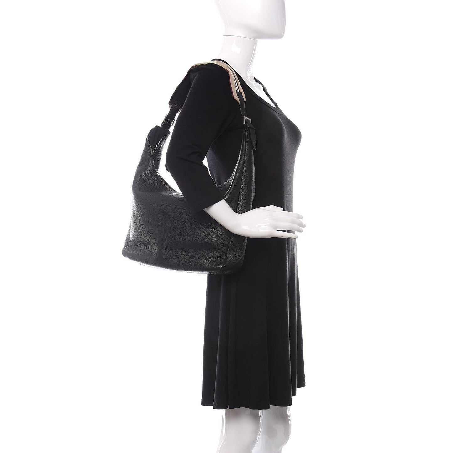 Grainy Calfskin Large Hobo Black