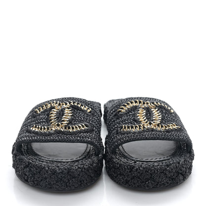 Chanel Braided Cord CC Espadrille Slip On Sandals 35 Navy Blue 2 of 8