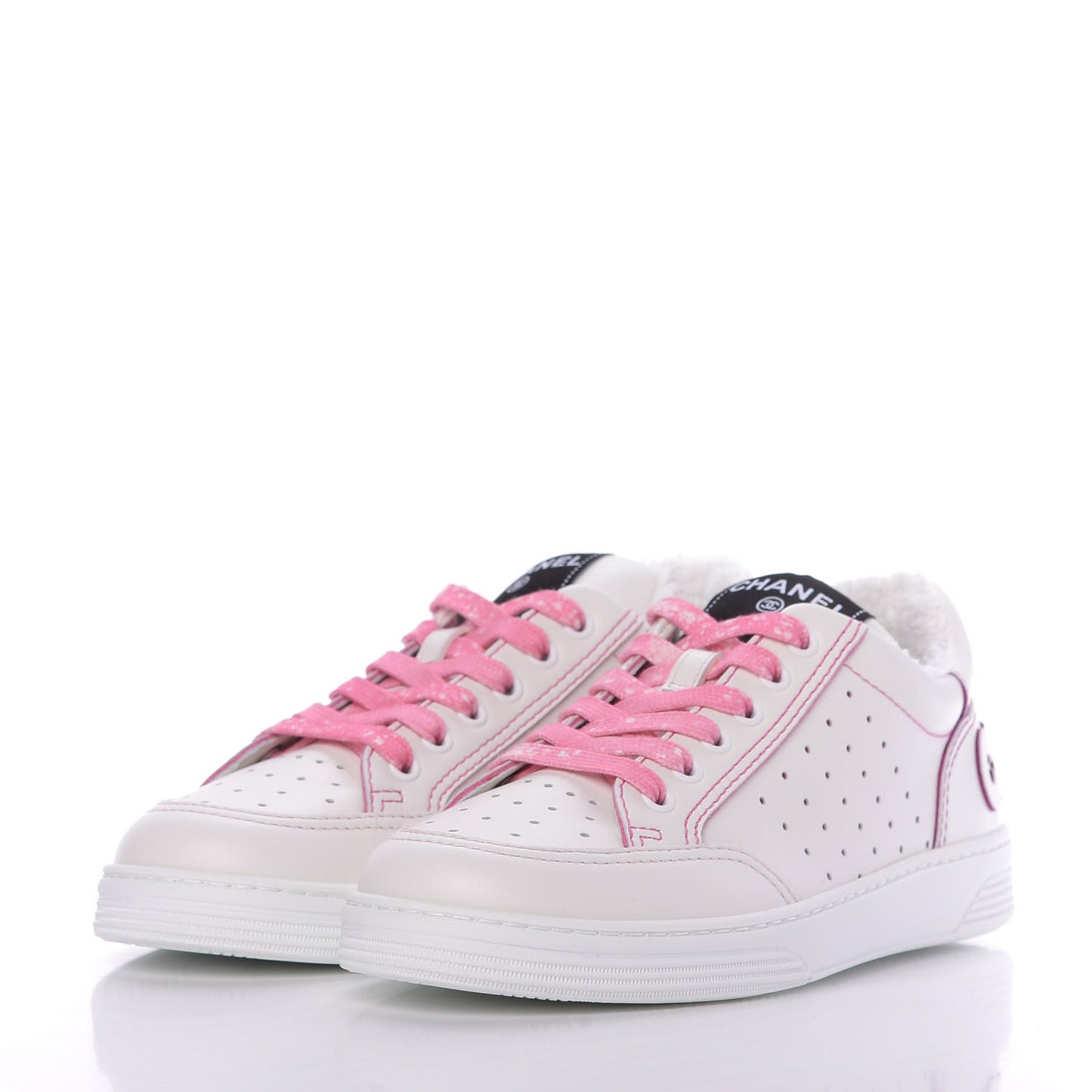 Calfskin Womens Logo Sneakers 37 White Pink
