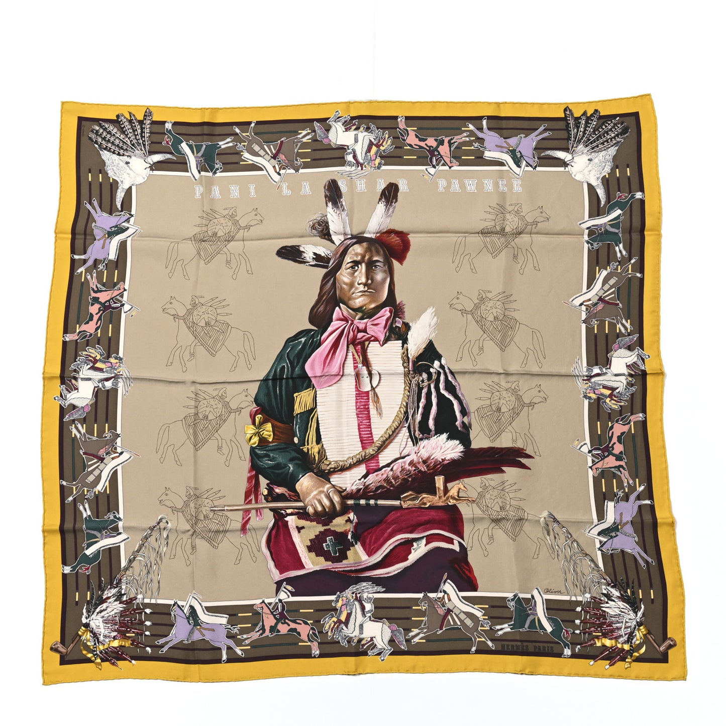 Silk Pani La Shar Pawnee Wash Scarf 90 Etoupe Safran Mauve