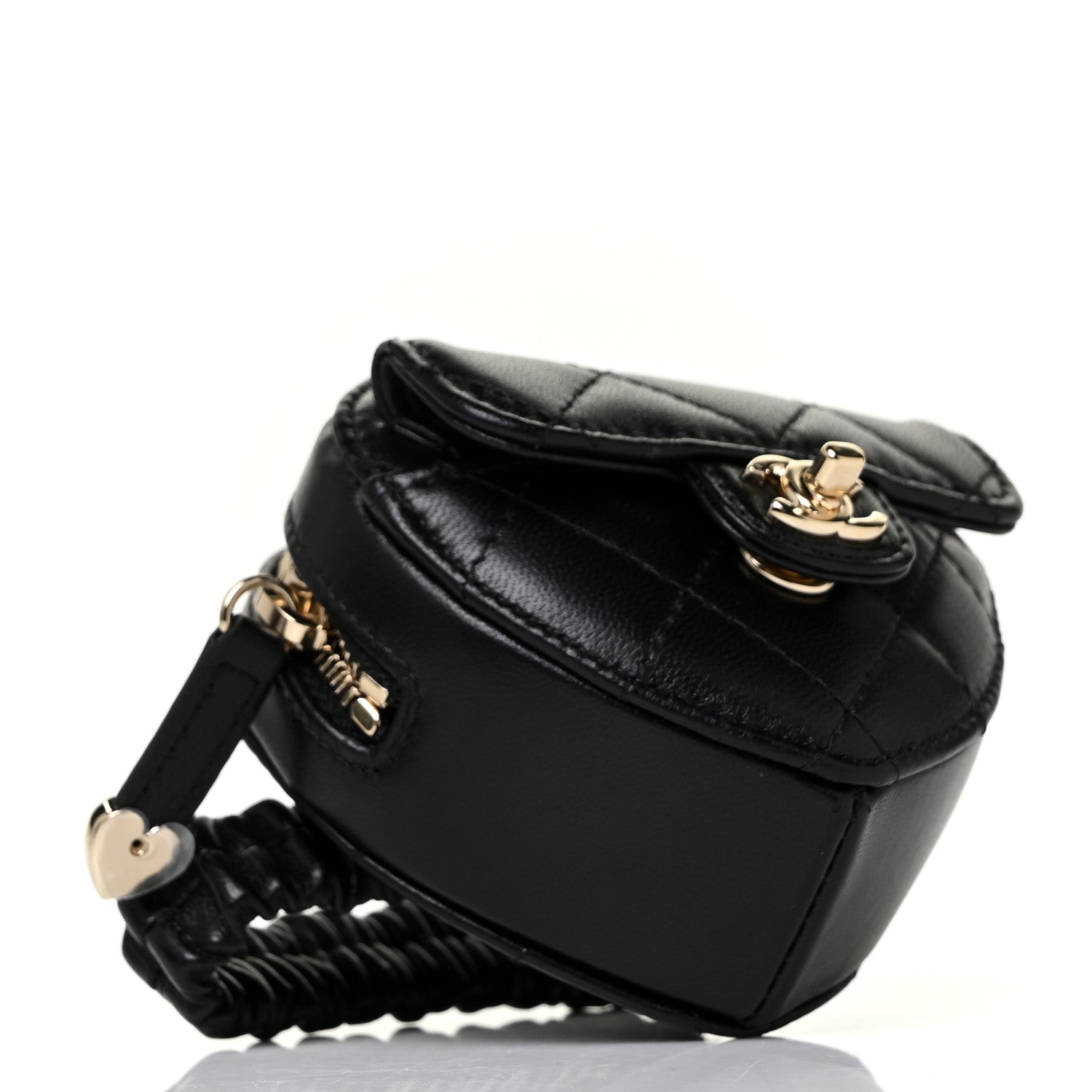 Chanel Lambskin Quilted CC In Love Heart Zipped Arm Coin Purse Black 3 of 9