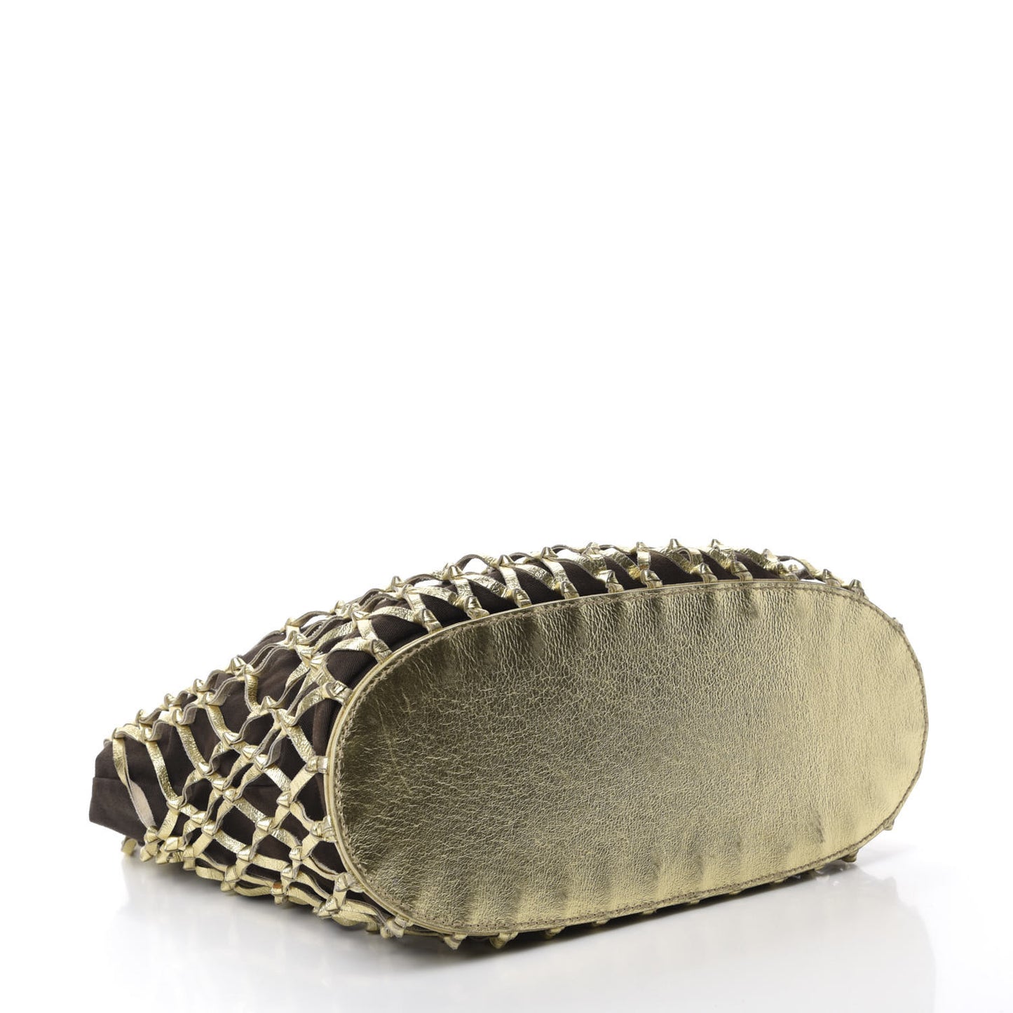 Metallic Calfskin Net Frame Tote Gold