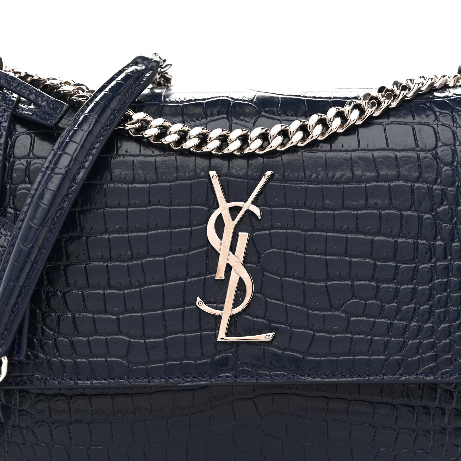 Saint Laurent Calfskin Crocodile Embossed Medium Monogram Sunset Navy 8 of 12