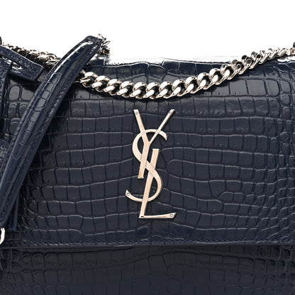 Saint Laurent Calfskin Crocodile Embossed Medium Monogram Sunset Navy 8 of 12
