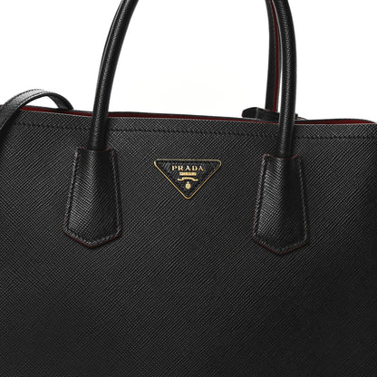 Prada Saffiano Cuir Medium Double Bag Black Fuoco 8 of 10