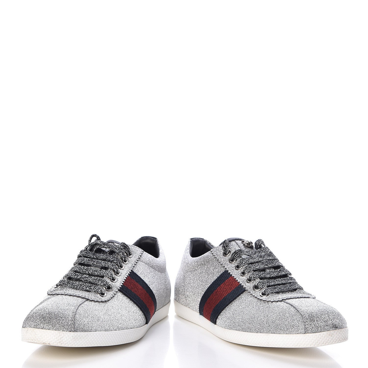 Gucci Glitter Fabric Studded Web Womens Sneakers 37 Silver 6 of 12