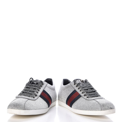 Gucci Glitter Fabric Studded Web Womens Sneakers 37 Silver 6 of 12
