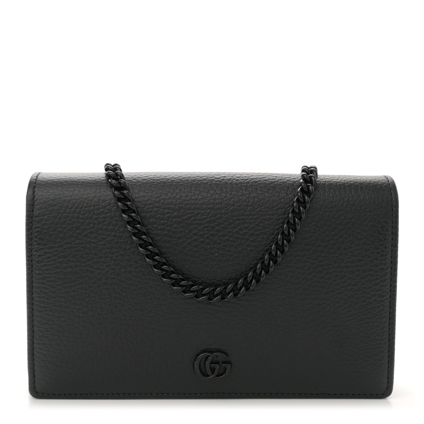 Dollar Calfskin Enamel Monochrome Mini GG Marmont Chain Wallet Black