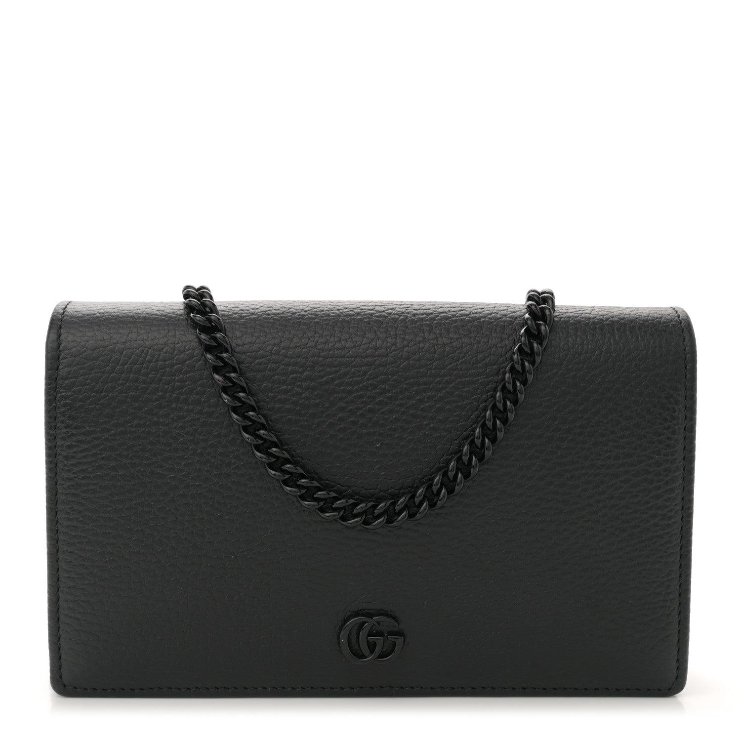 Gucci Dollar Calfskin Enamel Monochrome Mini GG Marmont Chain Wallet Black 1 of 9