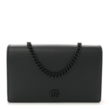 Gucci Dollar Calfskin Enamel Monochrome Mini GG Marmont Chain Wallet Black 1 of 9