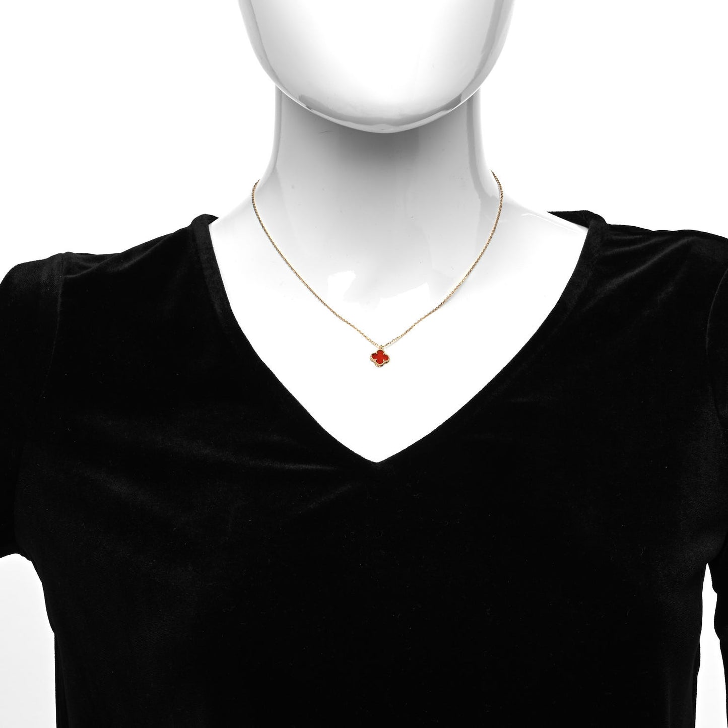 18K Rose Gold Carnelian Sweet Alhambra Pendant Necklace