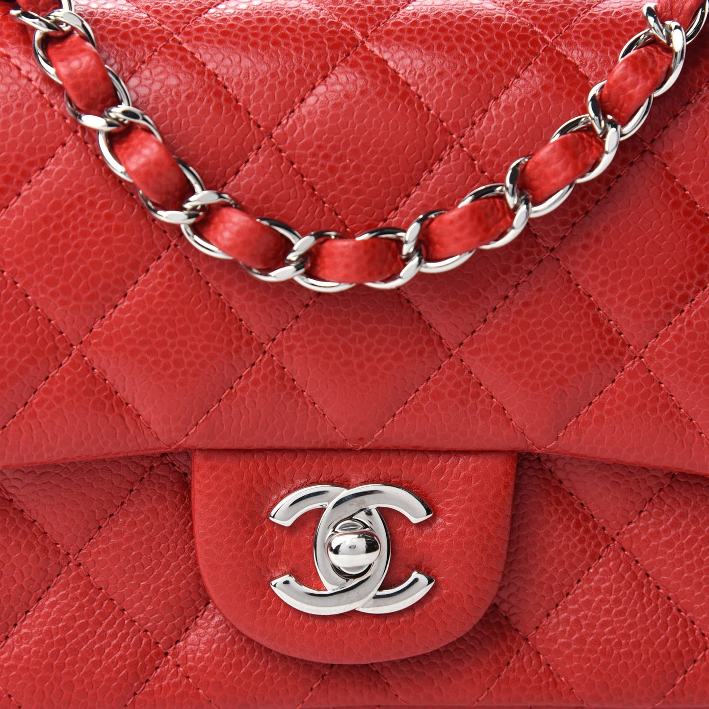 Caviar Quilted Mini Square Flap Red